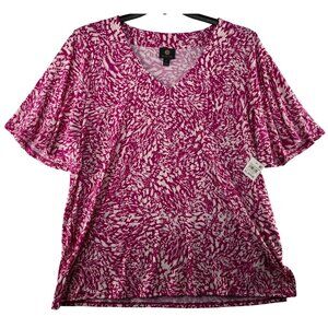 JM Collection XL Crepe Blouson Shirt V-Neck Short Sleeve Purple Fizz